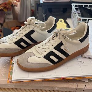 Women's Athletic Sneakers - Black, White, and Tan